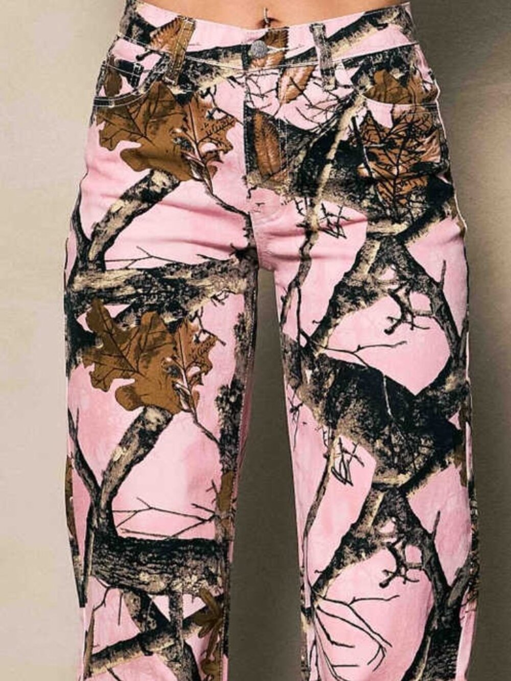 PINK WOOD WIDE LEG JEANS